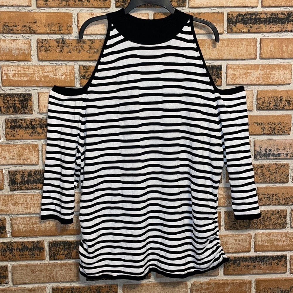 Torrid Black White Striped Cold Shoulder Long Sleeve Sweater Women’s 3X